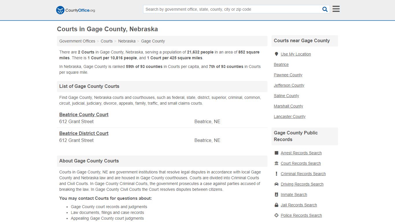 Courts - Gage County, NE (Court Records & Calendars)